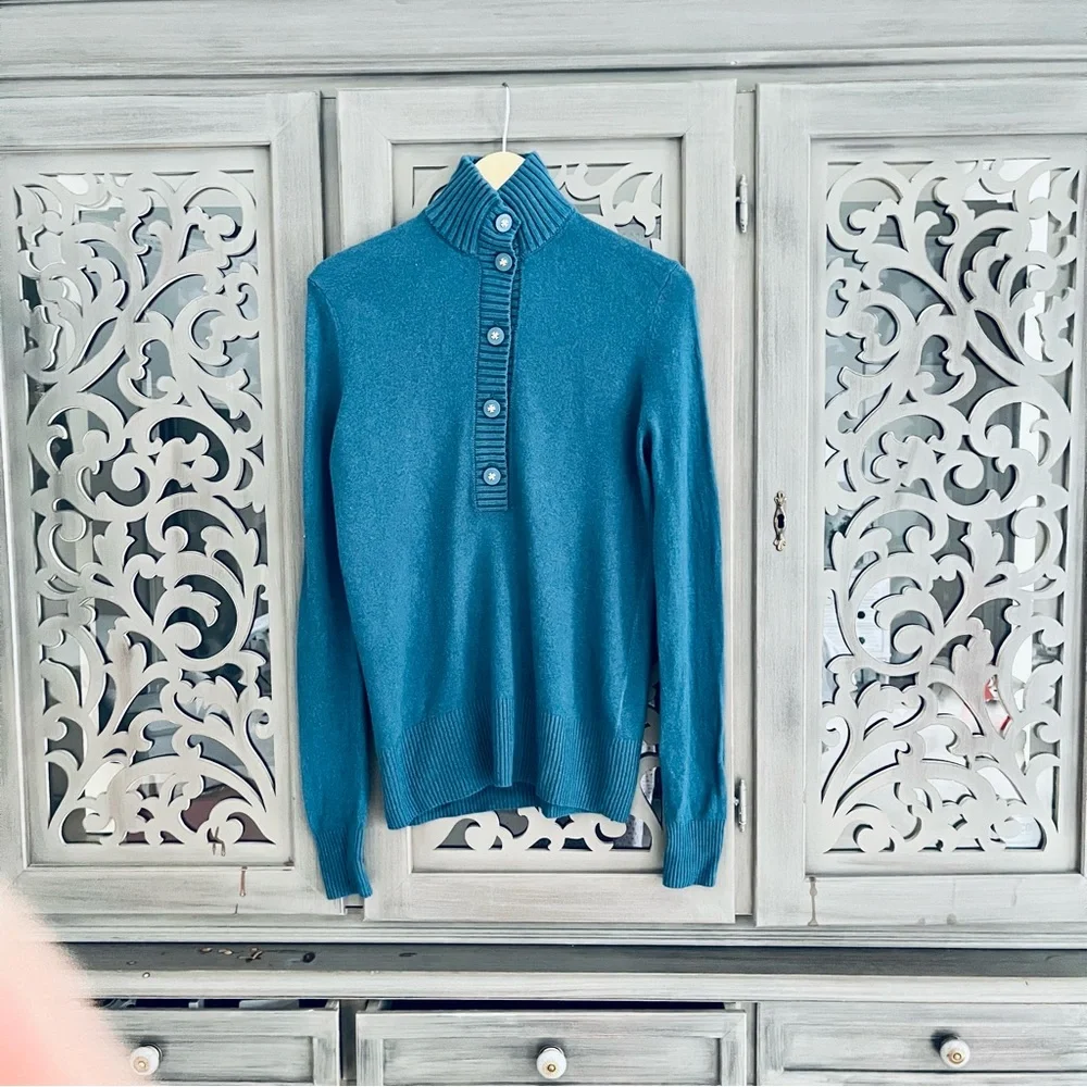 Tory Burch teal blue button up sweater S